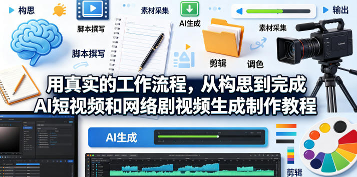 用真实的工作流程，从构思到完成AI短视频和网络剧视频生成制作教程-中英字幕-青禾学社