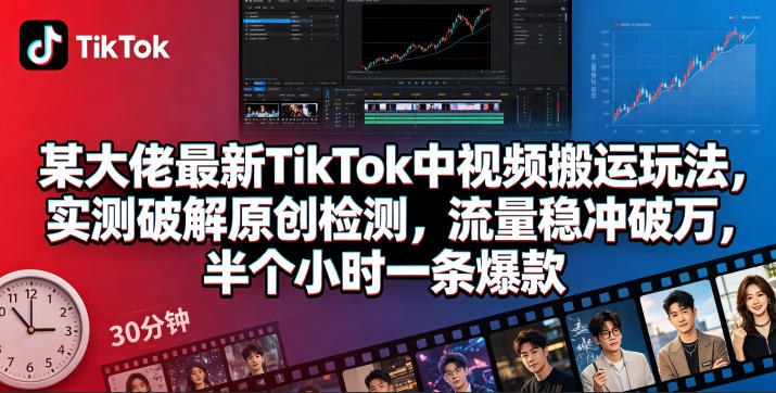 某大佬最新TikTok中视频搬运玩法，实测破解原创检测，流量稳冲破万，半个小时一条爆款-青禾学社