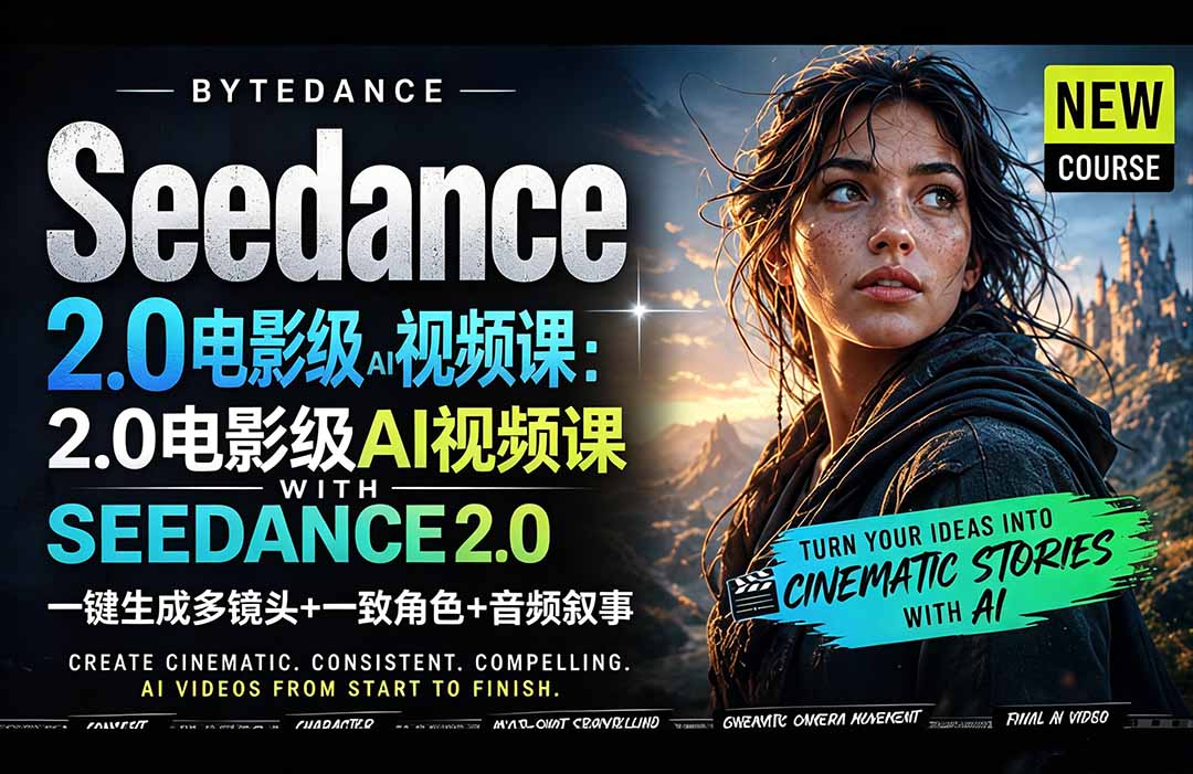 Seedance 2.0电影级AI视频课：一键生成多镜头+一致角色+音频叙事-青禾学社