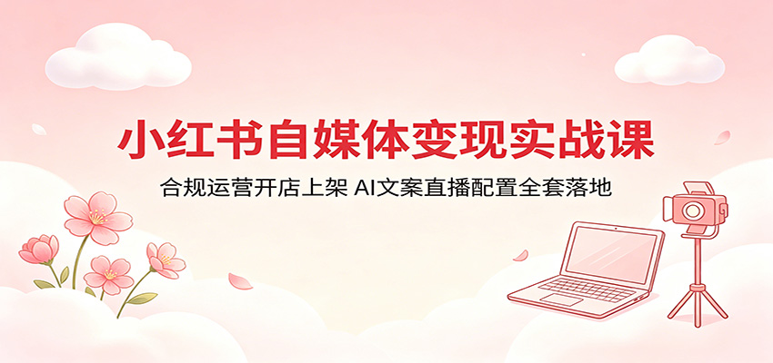 小红书自媒体变现实战课：合规运营开店上架，AI文案直播配置全套落地-青禾学社
