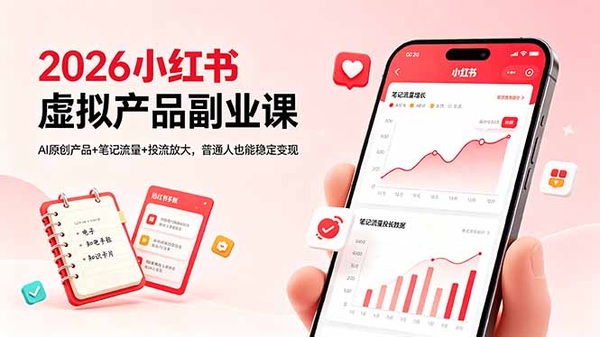 2026小红书虚拟产品副业课，AI原创产品+笔记流量+投流放大，普通人也能稳定变现-青禾学社