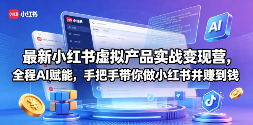 最新小红书虚拟产品实战变现营，全程AI赋能，手把手带你做小红书并赚到钱-青禾学社