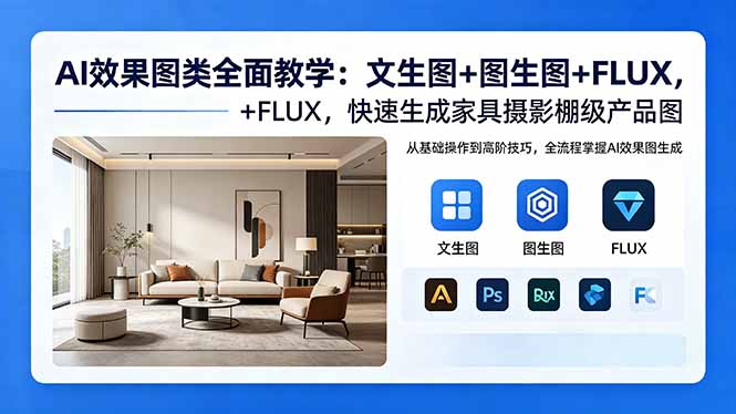 AI效果图类全面教学：文生图+图生图+FLUX，快速生成家具摄影棚级产品图-青禾学社
