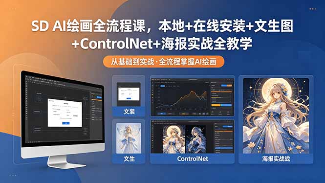 SD AI绘画全流程课，本地+在线安装+文生图+ControlNet+海报实战全教学-青禾学社