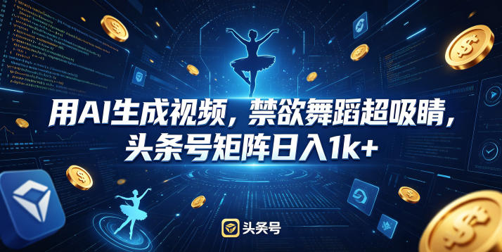 用AI生成视频，禁欲舞蹈超吸睛，头条号矩阵日入1k+-青禾学社