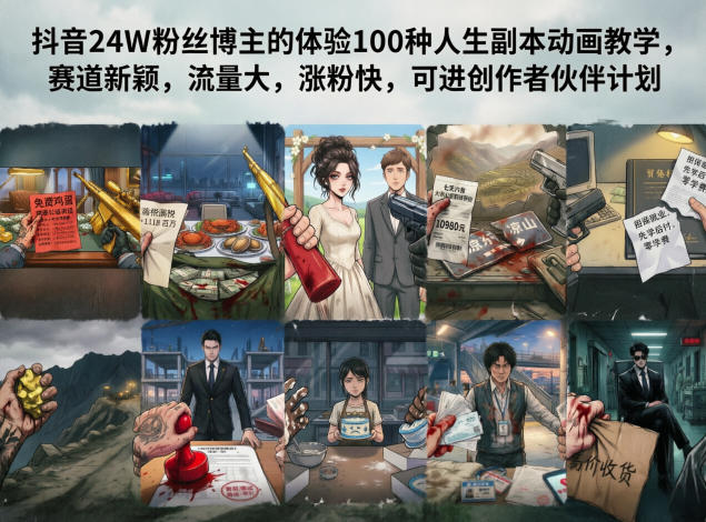 抖音24W粉丝博主的体验100种人生副本动画教学，赛道新颖，流量大，涨粉快，可进创作者伙伴计划-青禾学社