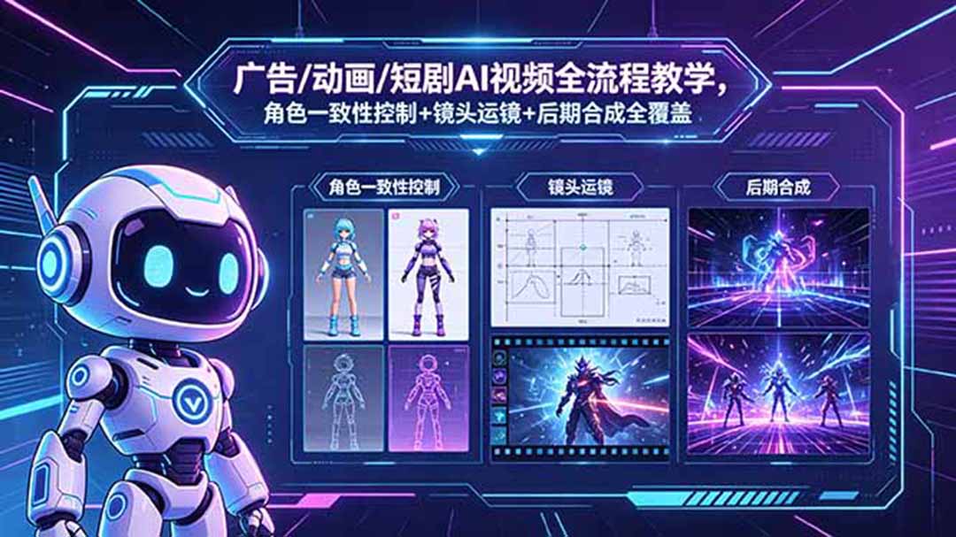 广告/动画/短剧AI视频全流程教学，角色一致性控制+镜头运镜+后期合成全覆盖-青禾学社