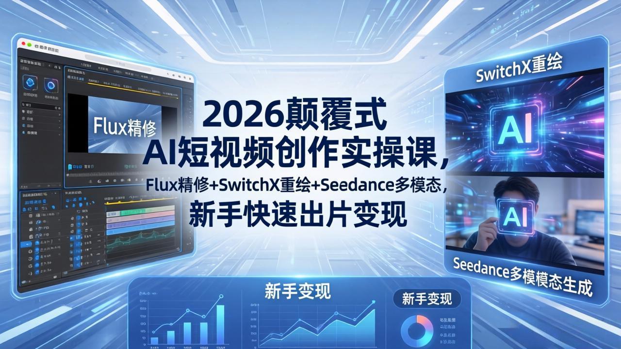 2026颠覆式 AI短视频创作课-5月更新，Flux精修+SwitchX重绘+Seedance多模态，新手快速出片变现-青禾学社