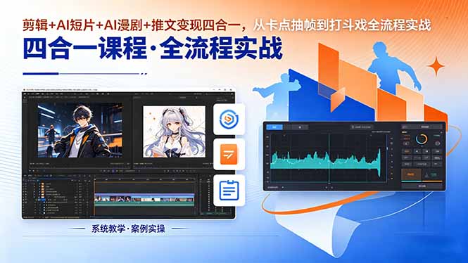 剪辑+AI短片+AI漫剧+推文变现四合一，从卡点抽帧到打斗戏全流程实战-青禾学社