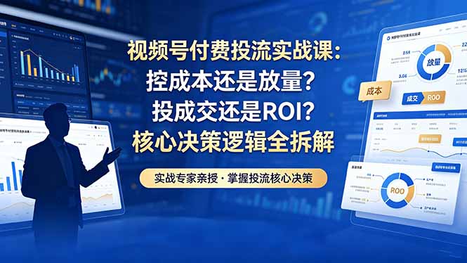 视频号付费投流实战课-5月：控成本还是放量？投成交还是ROI？核心决策逻辑全拆解-青禾学社