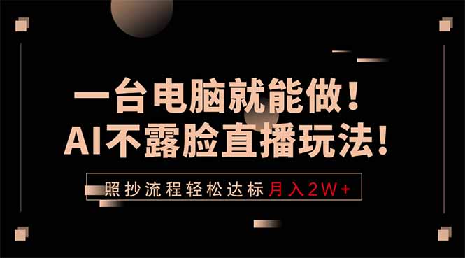 一台电脑就能做！AI不露脸直播玩法，照抄流程轻松达标月入2W+-青禾学社