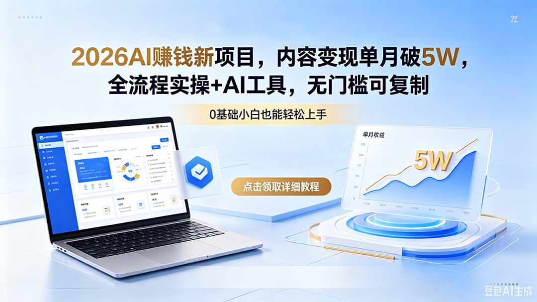 2026AI赚钱新项目，内容变现单月破5W，全流程实操+AI工具，无门槛可复制-青禾学社