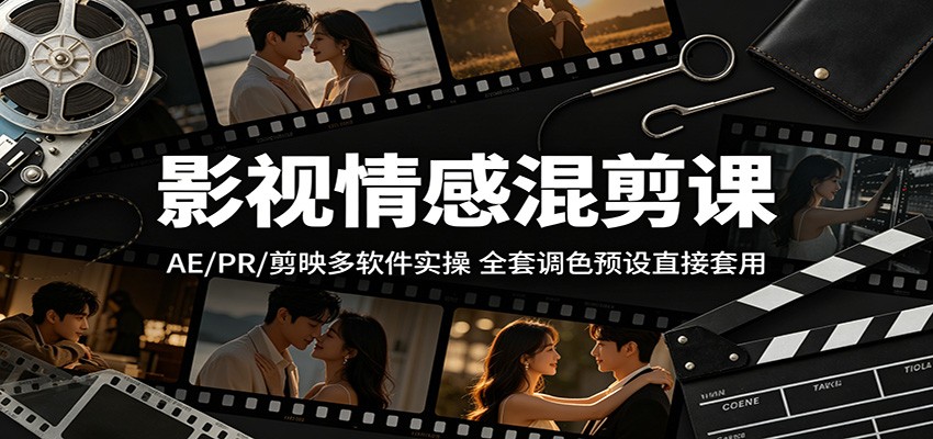 影视情感混剪课：AE/PR/剪映多软件实操，全套调色预设直接套用-青禾学社
