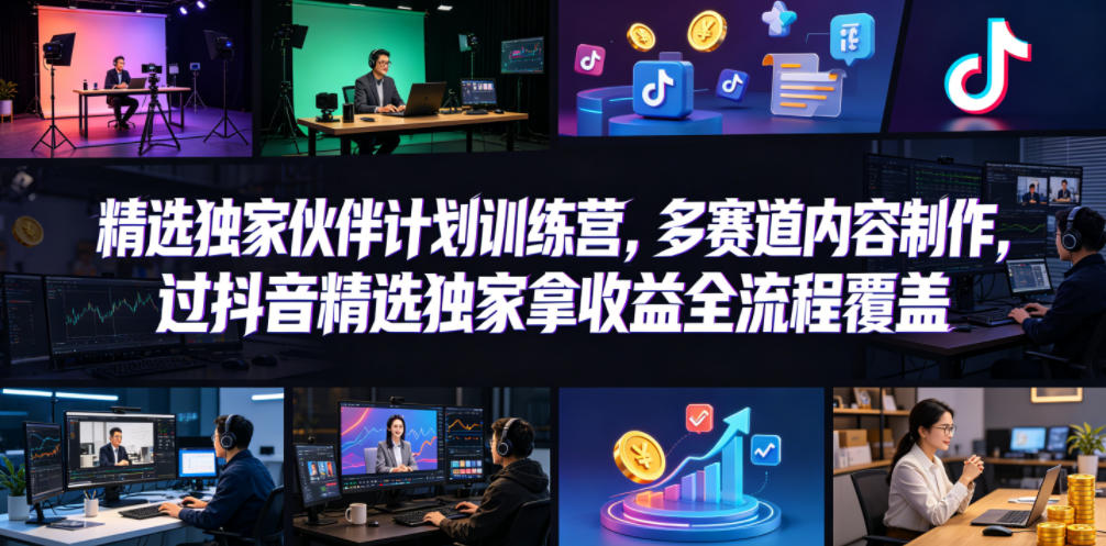 小豁食堂精选独家伙伴计划训练营，多赛道内容制作，过抖音精选独家拿收益全流程覆盖-青禾学社