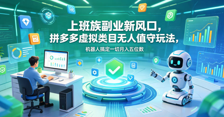 上班族副业新风口，拼多多虚拟类目无人值守玩法，机器人搞定一切月入五位数【揭秘】-青禾学社