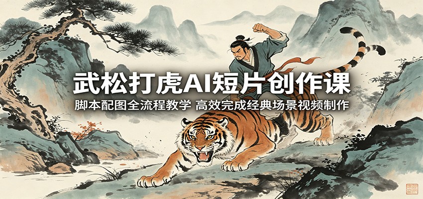武松打虎AI短片创作课：脚本配图全流程教学，高效完成经典场景视频制作-青禾学社