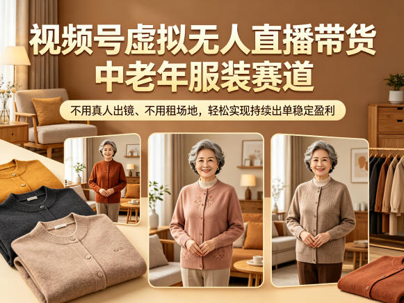 视频号虚拟无人直播带货中老年服装赛道，不用真人出镜、不用租场地，轻松实现持续出单稳定盈利-青禾学社