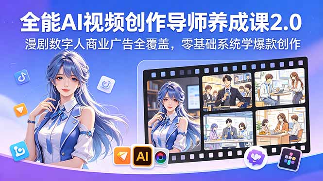 全能AI视频创作导师养成课2.0，漫剧数字人商业广告全覆盖，零基础系统学爆款创作-青禾学社