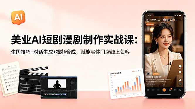 美业AI短剧漫剧制作实战课：生图技巧+对话生成+视频合成，赋能实体门店线上获客-青禾学社