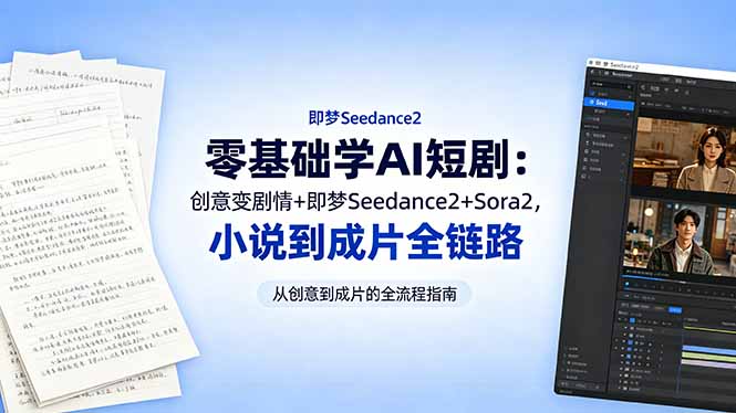 零基础学AI短剧：创意变剧情+即梦Seedance2+Sora2，小说到成片全链路-青禾学社