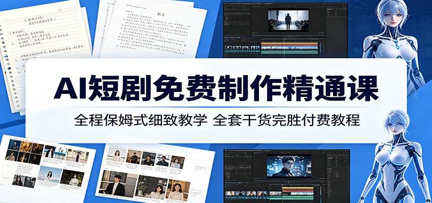 AI短剧免费制作精通课：全程保姆式细致教学，全套干货完胜付费教程-青禾学社