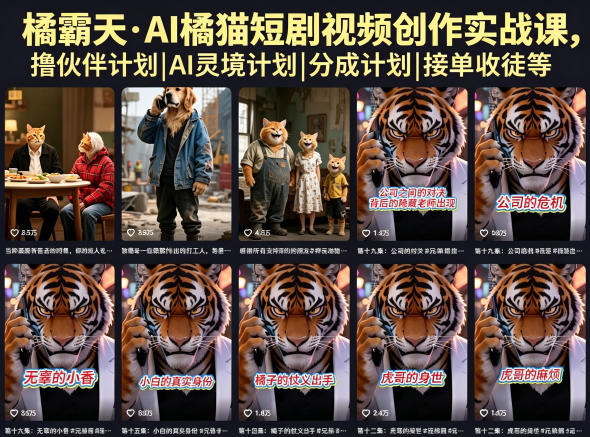 橘霸天·AI橘猫短剧视频创作实战课，撸伙伴计划|AI灵境计划|分成计划|接单收徒等-青禾学社