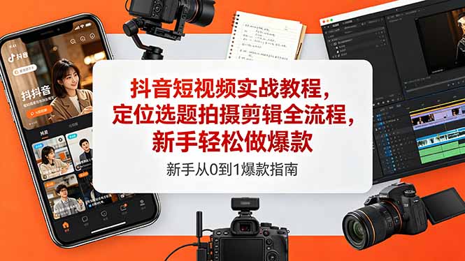 抖音短视频实战教程，定位选题拍摄剪辑全流程，新手轻松做爆款-青禾学社