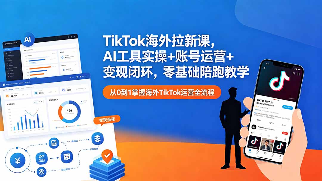 TikTok海外拉新课，AI工具实操+账号运营+变现闭环，零基础陪跑教学-青禾学社