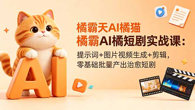 橘霸天AI橘猫短剧实战课：提示词+图片视频生成+剪辑，零基础批量产出治愈短剧-青禾学社