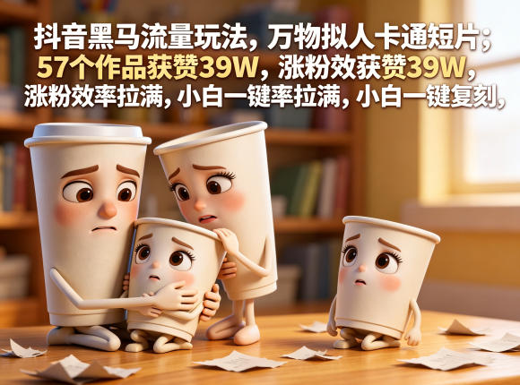 抖音黑马流量玩法，万物拟人卡通短片，57个作品获赞39W，涨粉效率拉满，小白一键复刻，保姆级拆解-青禾学社