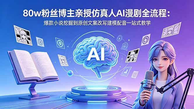 80w粉丝博主亲授仿真人AI漫剧全流程：爆款小说挖掘到原创文案改写建模配音一站式教学-青禾学社