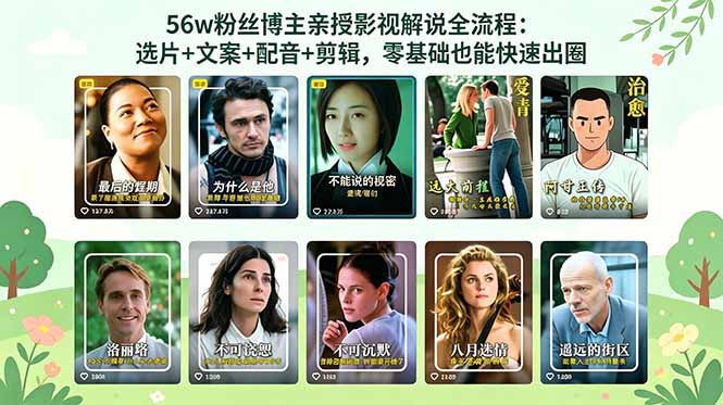 56万粉丝博主亲授影视解说全流程：选片+文案+配音+剪辑，零基础也能快速出圈-青禾学社