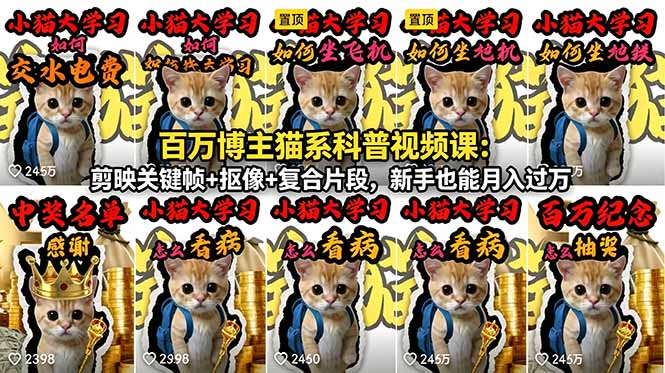 百万博主猫系科普视频课：剪映关键帧+抠像+复合片段，新手也能月入过万-青禾学社