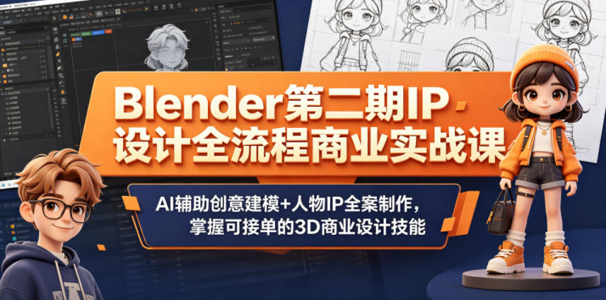 Blender第二期IP设计全流程商业实战课，AI辅助创意建模+人物IP全案制作，掌握可接单的3D商业设计技能-青禾学社