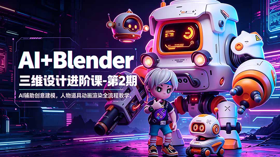 AI+Blender三维设计进阶课-第2期：AI辅助创意建模，人物道具动画渲染全流程教学-青禾学社
