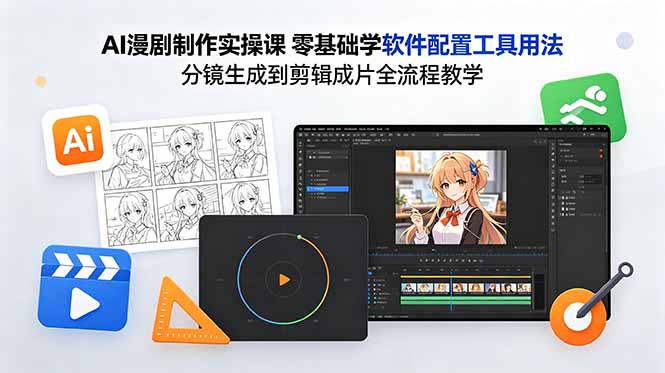 AI漫剧制作实操课 零基础学软件配置工具用法 分镜生成到剪辑成片全流程教学-青禾学社