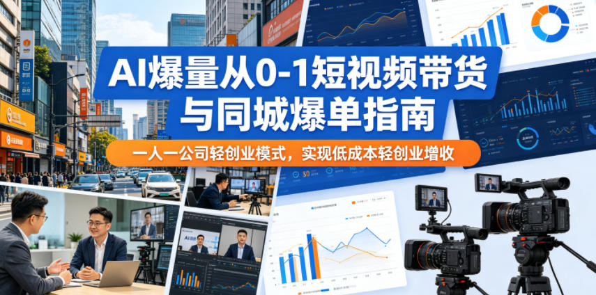 AI爆量从0-1短视频带货与同城爆单指南，一人一公司轻创业模式，实现低成本轻创业增收-青禾学社