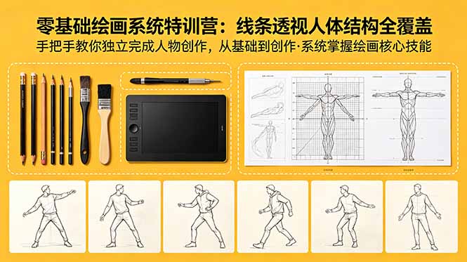 零基础绘画系统特训营：线条透视人体结构全覆盖，手把手教你独立完成人物创作-青禾学社