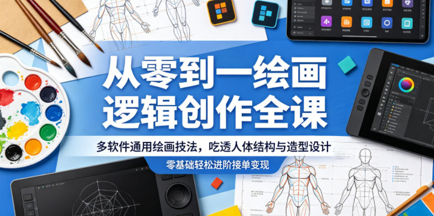 从零到一绘画逻辑创作全课，多软件通用绘画技法，吃透人体结构与造型设计，零基础轻松进阶接单变现-青禾学社