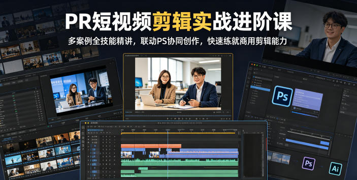 PR短视频剪辑实战进阶课，多案例全技能精讲，联动PS协同创作，快速练就商用剪辑能力-青禾学社
