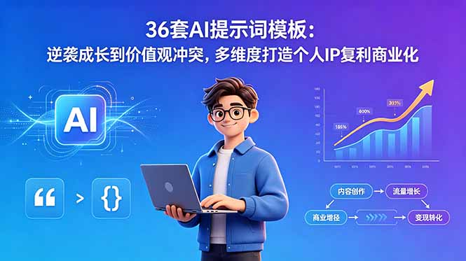36套AI提示词模板：逆袭成长到价值观冲突，多维度打造个人IP复利商业化-青禾学社