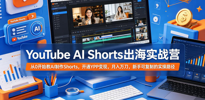YouTube AI Shorts出海实战营，从0开始教AI制作Shorts，开通YPP变现，月入万刀，新手可复制的实操路径-青禾学社