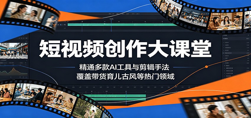 短视频创作大课堂：精通多款AI工具与剪辑手法，覆盖带货、育儿、古风等热门领域-青禾学社