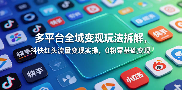 多平台全域变现玩法拆解,抖快红头流量变现实操,0粉零基础变现-青禾学社
