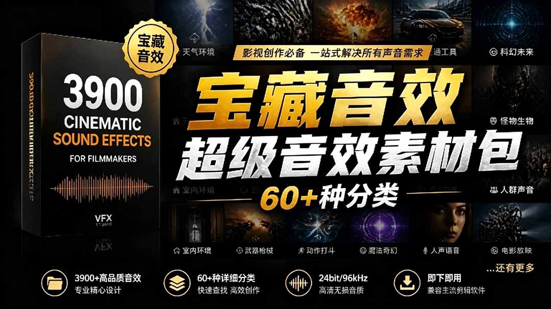 宝藏音效合集包!60+多种音效分类,共计3900个,分类清晰,全中文分类,高品质剪辑音效素材包-青禾学社