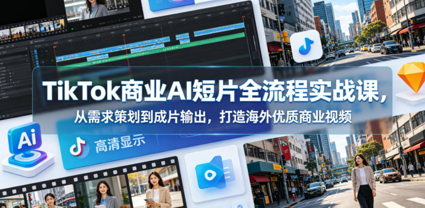 TikTok商业AI短片全流程实战课，从需求策划到成片输出，打造海外优质商业视频-青禾学社