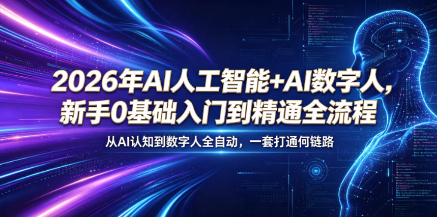 2026年AI人工智能+AI数字人，新手0基础入门到精通全流程，从AI认知到数字人全自动，一套打通全链路-青禾学社