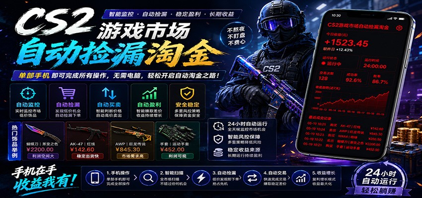 CSGO挂机捡漏项目通过利用游戏饰品交易机制,结合薄凉软件辅助捡漏,实现盈利-青禾学社