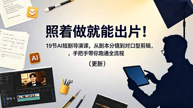 照着做就能出片!19节AI短剧导演课,从剧本分镜到对口型剪辑,手把手带你跑通全流程(更新-青禾学社