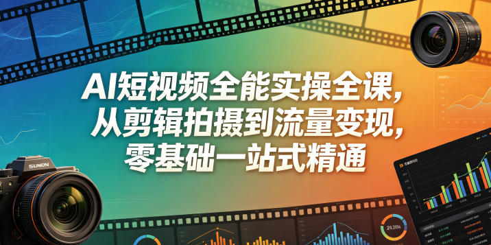 AI短视频全能实操全课,从剪辑拍摄到流量变现,零基础一站式精通-青禾学社